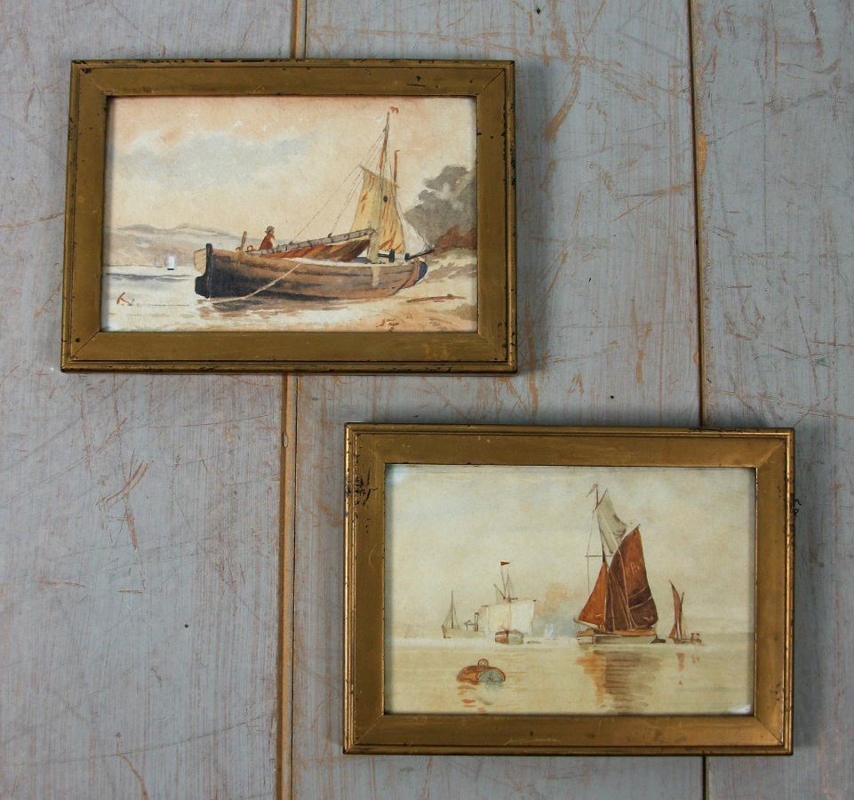 Pair of watercolour marine scene